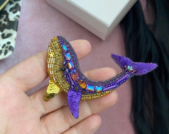 Handmade Whale Brooch , Purple Whale Jewelry, Gift Fish Pin, Custom made brooch, Sea Animal Jewel , Christmas Gift , Beaded Brooch