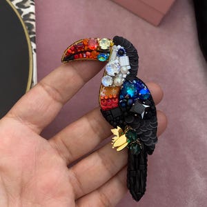 Handmade Beaded Toucan Brooch: Tropical Bird Pin