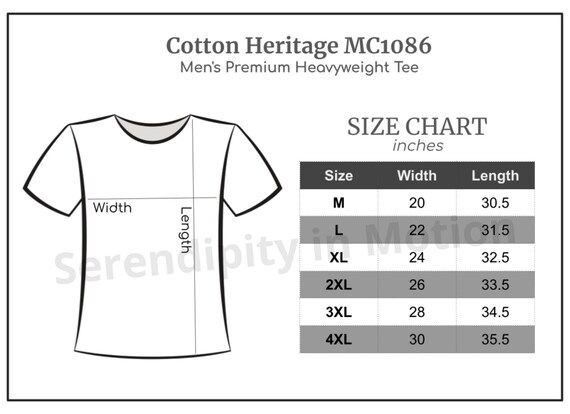 Size Chart Cotton Heritage MC1086 Men's 