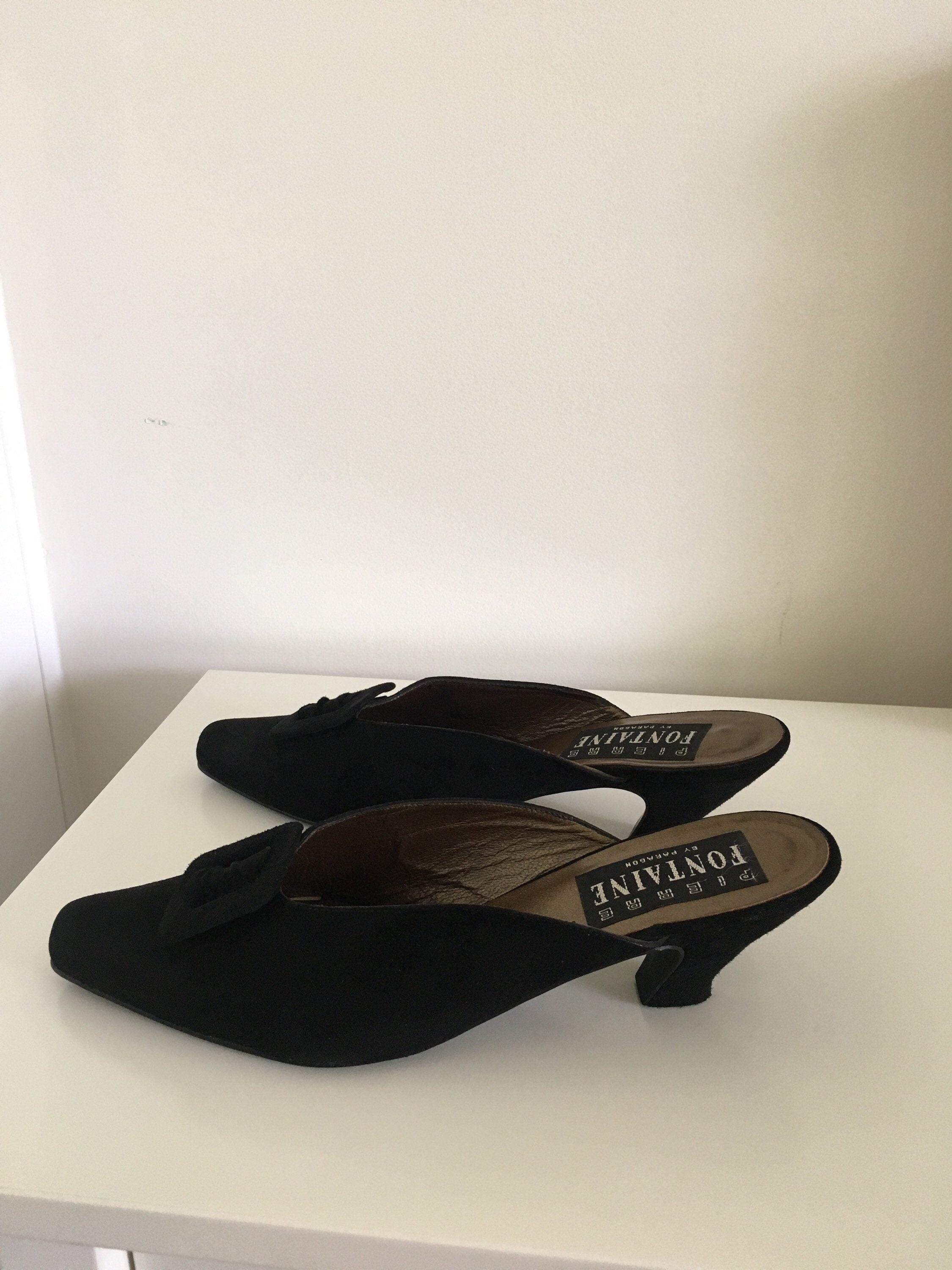 80s/90s Black Suede Mule Heels by 