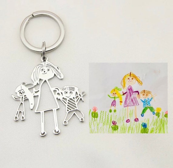 Portachiavi disegno per bambini Portachiavi artistico per bambini Regalo  artistico per bambini Portachiavi artistico personalizzato Gioielli con  scrittura a mano personalizzata Regalo ricordo della mamma -  Italia