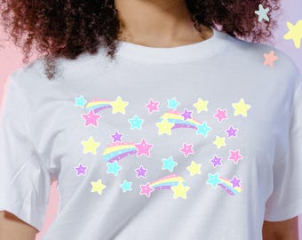 Fairy Kei Shirt Fairy Kei Clothes Yume Kawaii Clothing Pastel Goth Shirt Yami Kawaii Rainbow Pastel Stars Tee Harajuku Clothes Jfashion Top
