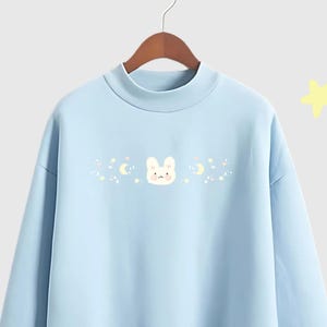Yume Kawaii Bunny Moon Sweatshirt Pastel Blue Yume Kawaii Hoodie Harajuku Clothing Fairy Kei Sweater Pastel Goth Kawaii Girl Soft Aesthetic