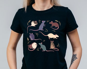 Süße Ratte T-Shirt Pastell Goth Kleidung Weiches Grunge Gothic Grafik T-Shirt Cottagecore Kleidung Kleidung Süßes Tier Top Witchy Ästhetik Rundhalsausschnitt