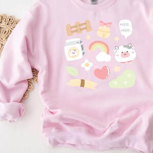 Harajuku Cow Shirt Cute Cow Kawaii Shirt Kawaii Clothing Soft Aesthetic Yumi Kawaii Longsleeve Cottagecore Clothes gift for Farmer jfashion