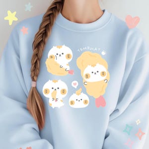 Tempura Cat Sweatshirt Kawaii Cat Longsleeve Cute Cat Sweatshirt Yume Kawaii Pastel Top Soft Girl Fashion Sweater Blue Pastel Kawaii