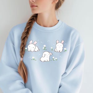 Sudadera de conejito kawaii Suéter de conejo lindo Sudadera con capucha Harajuku Ropa cottagecore Suéter de hadas Top de estética natural Pastel Dulce kawaii