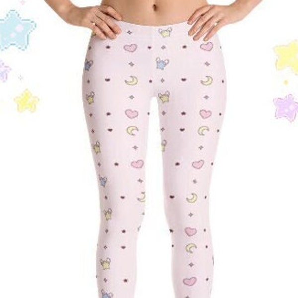 Fairy Kei Leggings Kawaii Tights Kawaii Clothing Yume Kawaii Fashion Pastel Goth Leggings Pastel Pink Pattern Pants Lolita Fashion JFashion