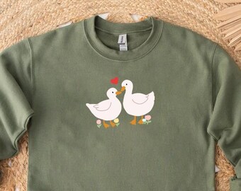 Cute Heart Ducks Sweatshirt Cute Valentines Day Sweater Cottagecore Clothing Gift for Her Cute Duck Sweater Duck Lover Gift Duck Longsleeve