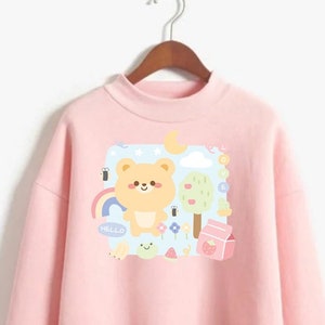 Harajuku Bear Sweatshirt Kawaii Animal Graphic Sweater Pastel Kawaii Clothing Fairy Kei Sweet Kei Softcore Aesthetic Kidcore Hoodie JFashion