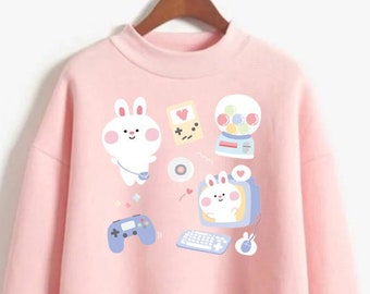 Sudadera de videojuego kawaii, ropa kawaii, suéter Harajuku, sudadera de anime, sudadera de manga larga J-Fashion, jersey de hada kei, yami kawaii, pastel gótico