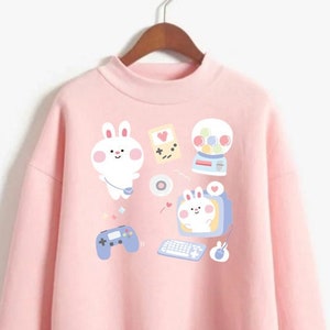 Kawaii Video Game Sweatshirt Kawaii Clothing Harajuku Sweater Anime Hoodie J-Fashion Longsleeve Fairy Kei Pullover Yami Kawaii Pastel Goth