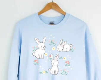 Kawaii Häschen Sweatshirt Süß Blume Häschen Pullover Cottagecore Kawaii Top Harajuku Style Hoodie Kaninchen Liebhaber Geschenk Pastel Goth Longsleeve