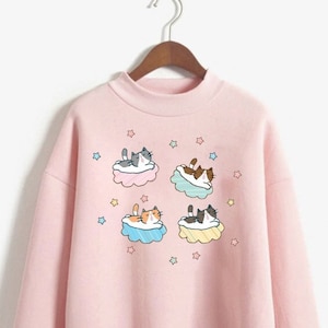 Dreamy Kawaii Sweatshirt Cute Cat Sweatshirt Harajuku Clothing Pastel Pink Sweater JFashion Fairy Kei Clothes Anime Sweatshirt Yume Kawaii