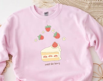 Sudadera de fresa, sudadera de fresa de manga larga, moda Harajuku, ropa kawaii, sudadera kawaii, suéter rosa, ropa Harajuku, estilo coreano