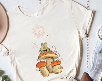 Cottagecore Frosch-Hemd Frosch-Pilz-T-Shirt Vintage Frosch-Hemd Goblincore Ästhetischer Frosch- und Kröten-T-Stück Natur-Liebhaber-Geschenk Kröten-Grafik-T-Stück