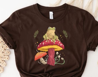 Frosch auf Pilz Shirt Frosch T-Shirt Cottagecore Kleidung Goblincore T-Shirt Pilz Liebhaber Tee Alt Kleidung Süßes Frosch Shirt Frosch-Liebhaber Geschenk