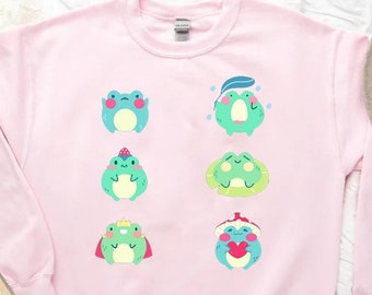 Kawaii Frog Sweatshirt Harajuku Frog Sweater Cottagecore Kawaii Cute Frog Top J-Fashion Clothing Pastel Goth Clothing Frog Lover Cottagecore