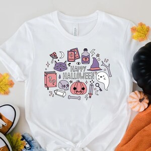 かわいいハッピーハロウィンシャツ パステルゴス服 闇かわいいTシャツ 不気味でキュートな原宿風 日本の美学 魔女っぽい ウィッカ 不気味な季節トップ