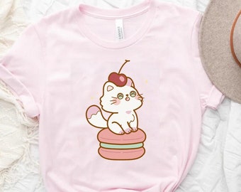 Macaron Katzen-Shirt Süße Katze Tshirt Kawaii Ästhetik Süß Kawaii TShirt Pastell Goth Katzenmutter Shirt Süßes Anime Shirt Japanisches Shirt Anime Geschenk