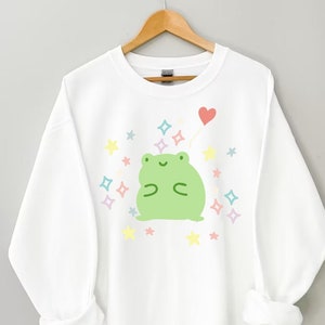 Kawaii Frog Sweatshirt Cute Frog Sweater Fairy Kei Aesthetic Harajuku Longsleeve Cottagecore Kawaii Pastel Hoodie Froggy Hoodie Yumi Kawaii