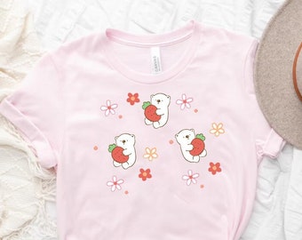 Strawberry Bear Shirt Kawaii Bear Tshirt Kawaii Clothing Pastel Goth Graphic Tee Sweet Lolita Top Harajuku Aesthetic Yume Kawaii Yami Kawaii
