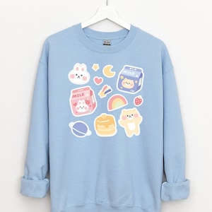 Kawaii Space Milk Sweatshirt Kawaii Milk Sweater Harajuku Longsleeve Fairy Kei Top Yume Kawaii Hoodie Pastel Goth Clothes Softcore Aesthetic