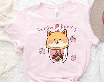 Strawberry Boba Shirt Kawaii Strawberry Tshirt Kawaii Clothing Harajuku Clothes Pastel Goth Clothing Fairy Kei Aesthetic Yume Kawaii T-Shirt