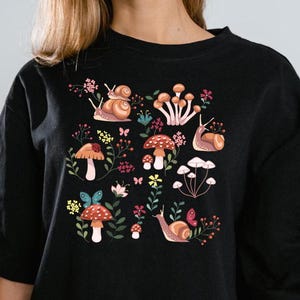 Snail Shirt Botanical Snail t shirt forestcore mushroom shirt hiking tshirt gift for nature lover cottagecore shirt gardener cute animal top