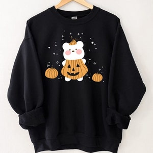 Pumpkin Bear Sweatshirt Kawaii Halloween Sweater Kawaii Clothing Harajuku Hoodie Yami Kawaii Clothes Spooky Season Sweater Creepy Cute Shirt