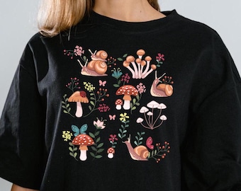 Snail Shirt Botanical Snail t shirt forestcore mushroom shirt hiking tshirt gift for nature lover cottagecore shirt gardener cute animal top