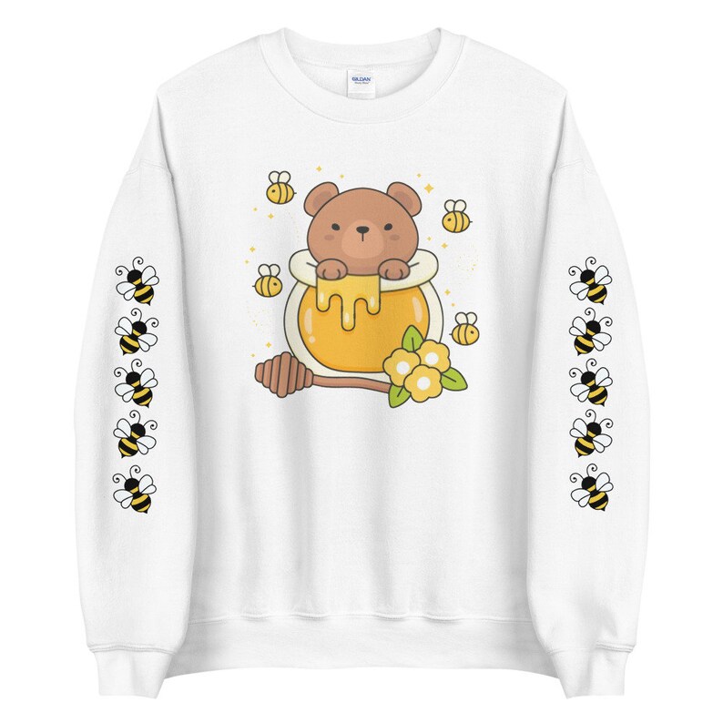 Kawaii Bear Sweatshirt | Printed Sleeves | Harajuku Fashion | Cottagecore Clothes | Yume Kawaii | Bee Sweatshirt | Anime Aesthetic Hoodie
