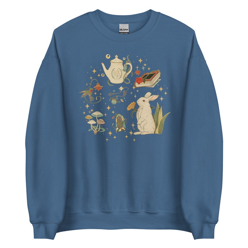 Cottagecore Whimsical Sweatshirt Rabbit Longsleeve Forest Aesthetic Nature Girl Shirt Mushroom Sweatshirt Book lover gift Fairycore Clothing