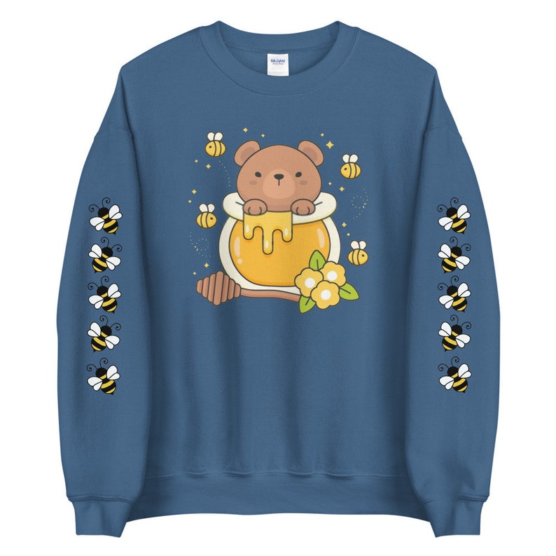 Kawaii Bear Sweatshirt | Printed Sleeves | Harajuku Fashion | Cottagecore Clothes | Yume Kawaii | Bee Sweatshirt | Anime Aesthetic Hoodie