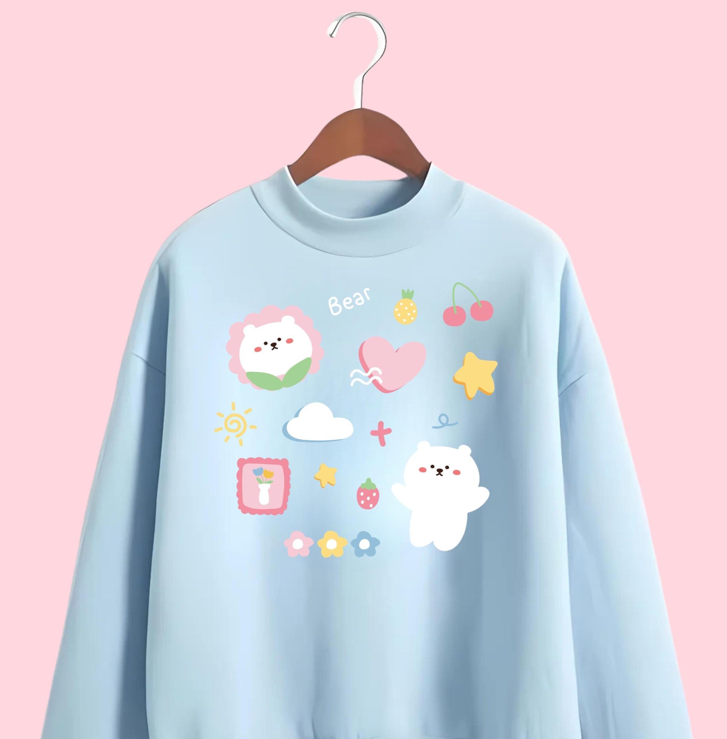Pastel Bear Sweatshirt Kawaii Bear Sweater Baby Blue Hoodie