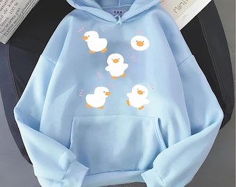 Kawaii Duck Hoodie Cute Duck Sweatshirt Pastel Kawaii Aesthetic Harajuku Longsleeve JFashion Top Fairy Kei Clothing Yume Kawaii Pullover Top