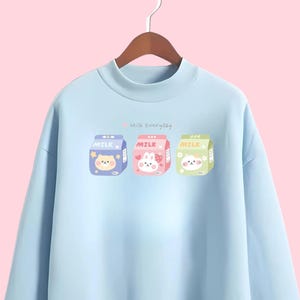 Kawaii Milk Sweatshirt | Oversized Kawaii Sweater | Pastel Clothing | Yume Kawaii | Cutecore Clothes | Kawaii Aesthetic | Harajuku Hoodie