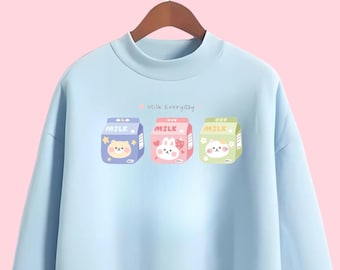 Kawaii Milk Sweatshirt | Oversized Kawaii Sweater | Pastel Clothing | Yume Kawaii | Cutecore Clothes | Kawaii Aesthetic | Harajuku Hoodie