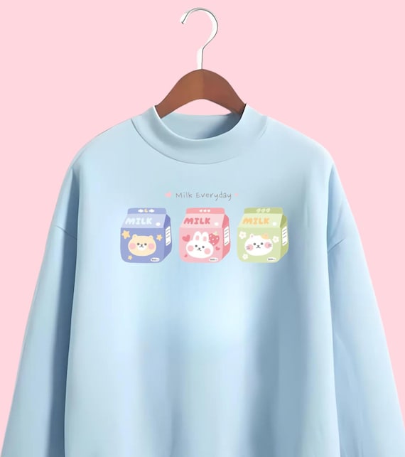 Kawaii Milk Sweatshirt Oversized Kawaii Sweater Pastel