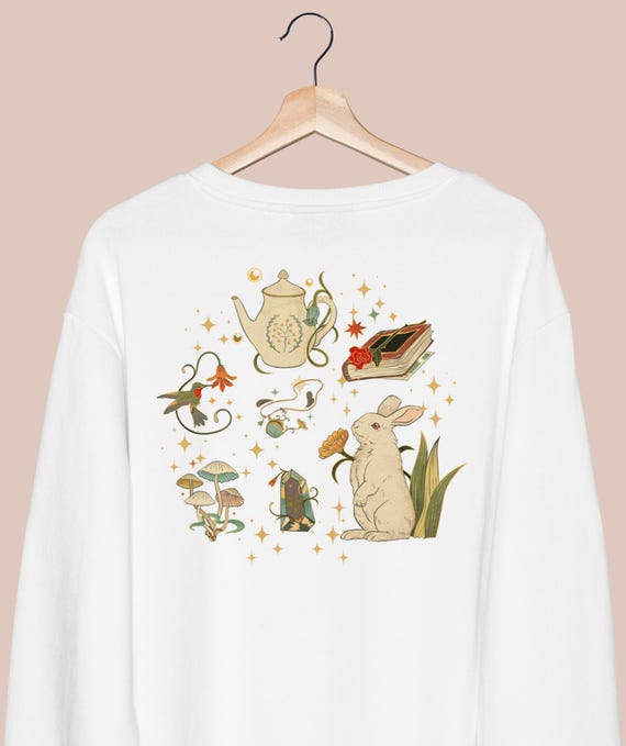 Cottagecore Whimsical Sweatshirt Rabbit Longsleeve Forest Aesthetic Nature Girl Shirt Mushroom Sweatshirt Book lover gift Fairycore Clothing