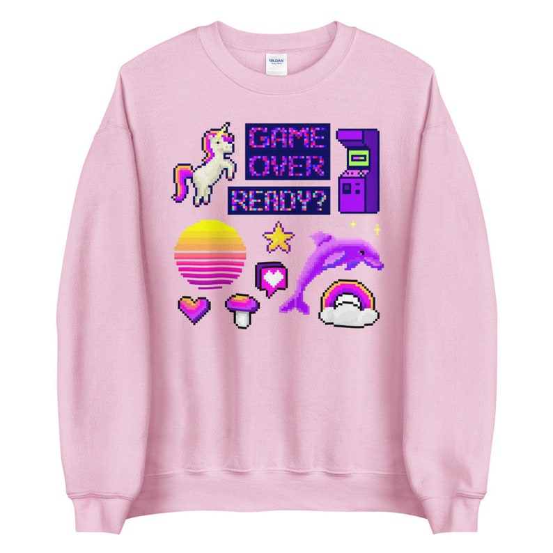 Game Over Sweatshirt Vaporwaver Hoodie Pastel Goth Clothing Kawaii Clothing Pastel Goth Sweatshirt Pixel Art Harajuku Crewneck Fairy Kei Top