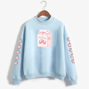 Strawberry Milk Sweatshirt Kawaii Sweatshirt Kawaii Pastel Hoodie Strawberry Clothing Harajuku Fashion Pastel Goth Sweater Yume Kawaii Shirt