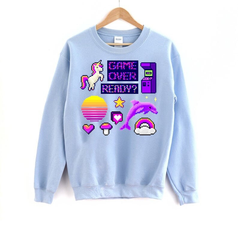 Game Over Sweatshirt Vaporwaver Hoodie Pastel Goth Clothing Kawaii Clothing Pastel Goth Sweatshirt Pixel Art Harajuku Crewneck Fairy Kei Top