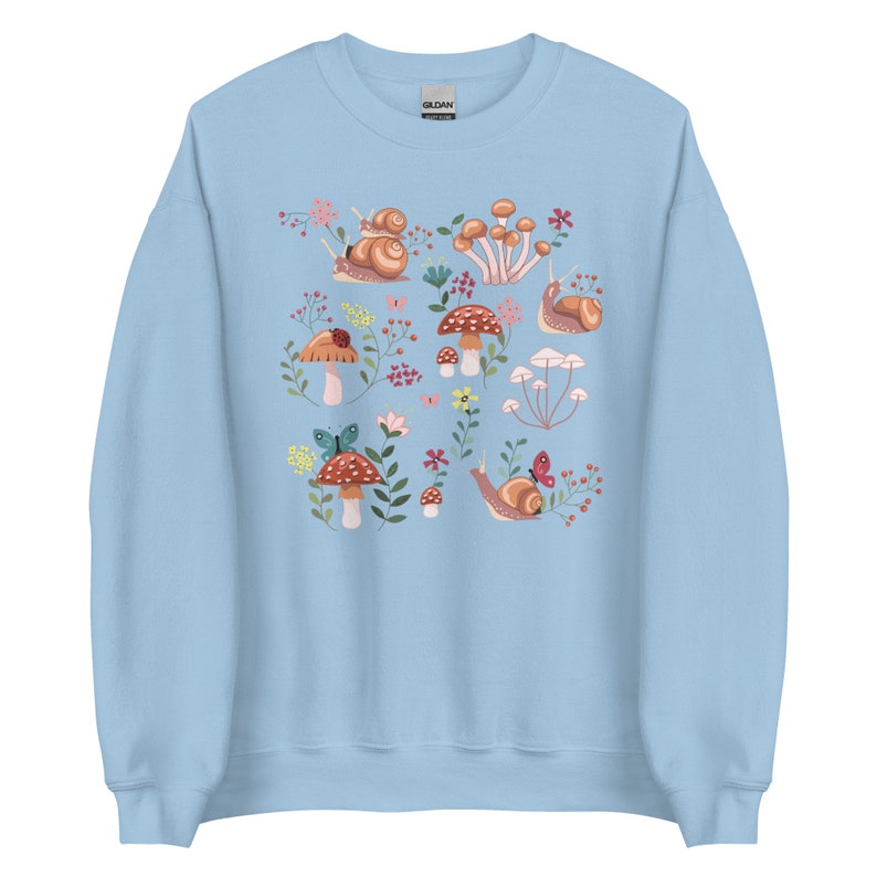 Snail Sweatshirt | Whimsical Snail with Mushrooms Sweater | Cottage Core Sweater | alt clothing | Fairycore |Goblincore Crewneck |Snail Gift
