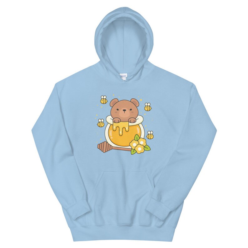 Kawaii Bear and Bees Hoodie - Sweet Honey Design Cute Bear Pullover Kawaii Hoodie Harajuku Fashion Cottagecore Sweater JFashion Teddy Bear