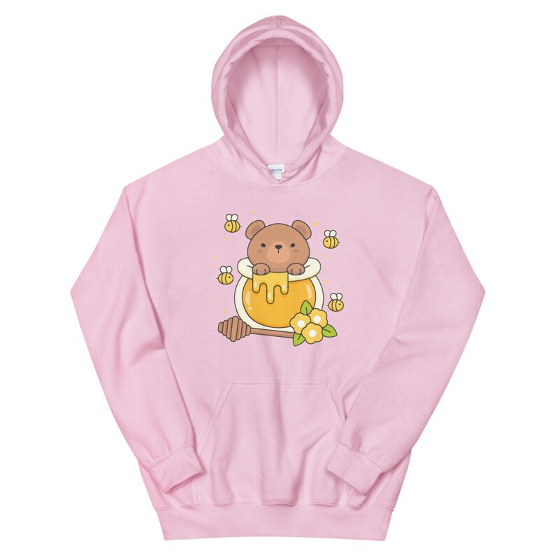 Kawaii Bear and Bees Hoodie - Sweet Honey Design Cute Bear Pullover Kawaii Hoodie Harajuku Fashion Cottagecore Sweater JFashion Teddy Bear