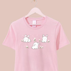 Cute Bunny Shirt Floral Rabbit T-Shirt Spring Graphic Tee Cottagecore Clothes Fairycore Soft Girl Aesthetic Pastel Spring Shirt for Girl