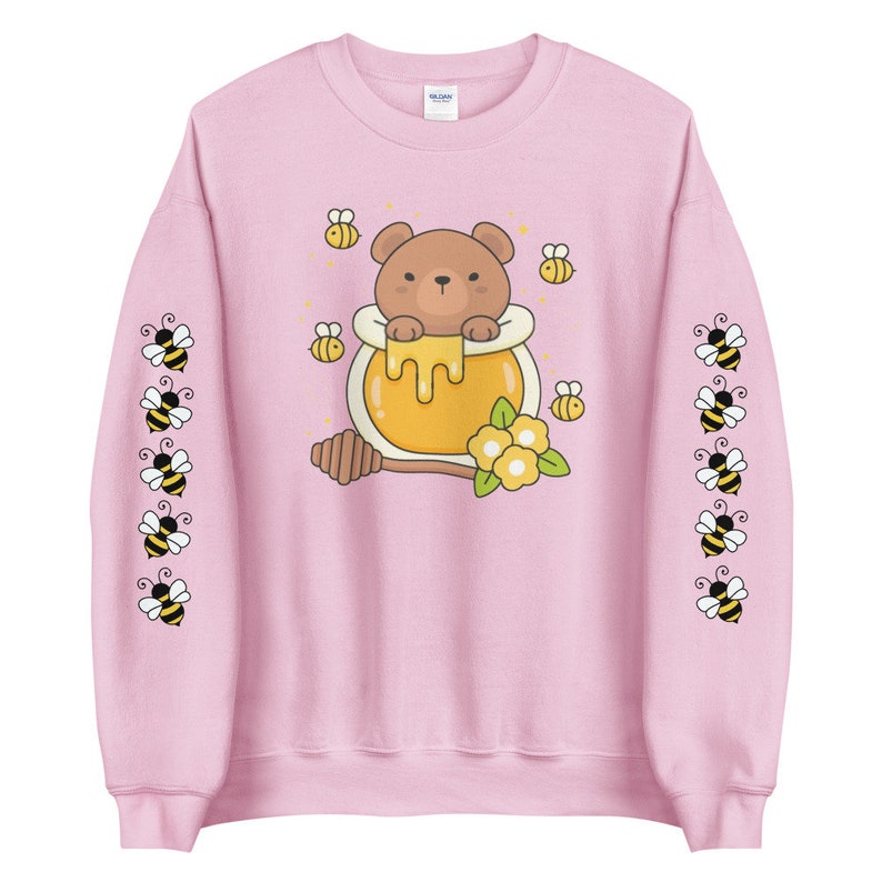 Kawaii Bear Sweatshirt | Printed Sleeves | Harajuku Fashion | Cottagecore Clothes | Yume Kawaii | Bee Sweatshirt | Anime Aesthetic Hoodie