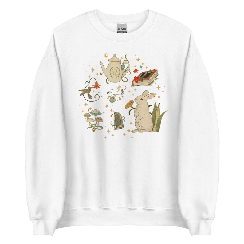 Cottagecore Whimsical Sweatshirt Rabbit Longsleeve Forest Aesthetic Nature Girl Shirt Mushroom Sweatshirt Book lover gift Fairycore Clothing