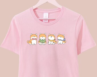 Camiseta con estampado de Shiba Inu / Camiseta de perro kawaii / Estética Harajuku / Cuello redondo Yume Kawaii